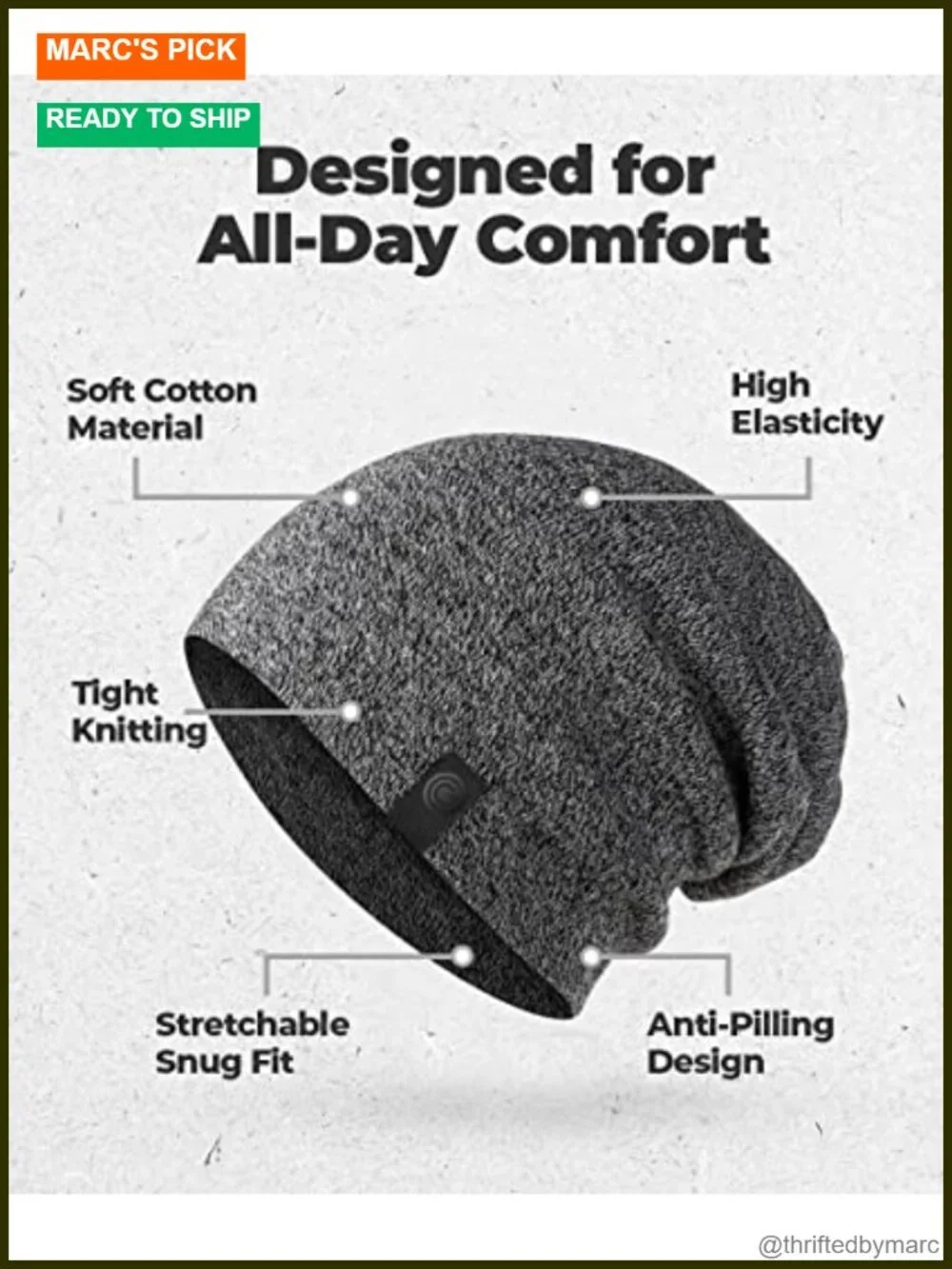 Soft Cotton Slouchy Beanie Hat - Fine Knit Stretchy Fitted Beanie